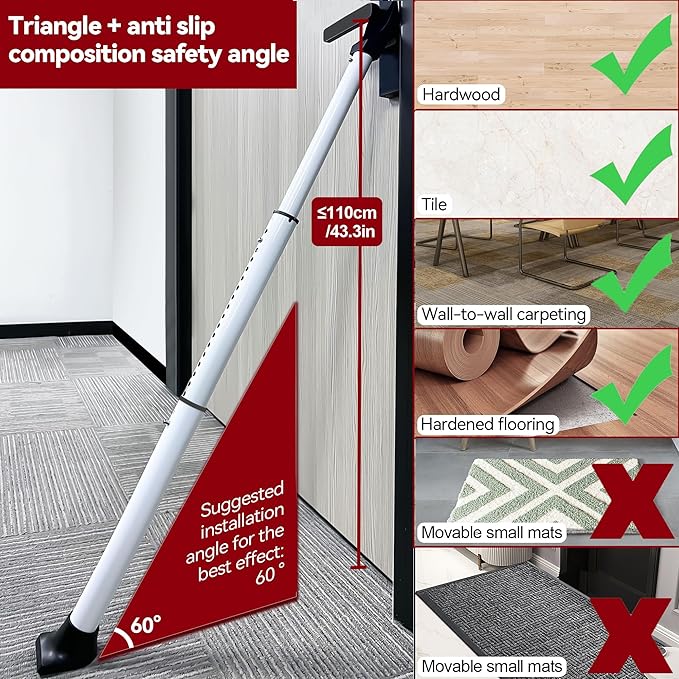 AceMining Upgraded Door Security Bar & Sliding Patio Bar, Heavy Duty Stoppers - Image 6