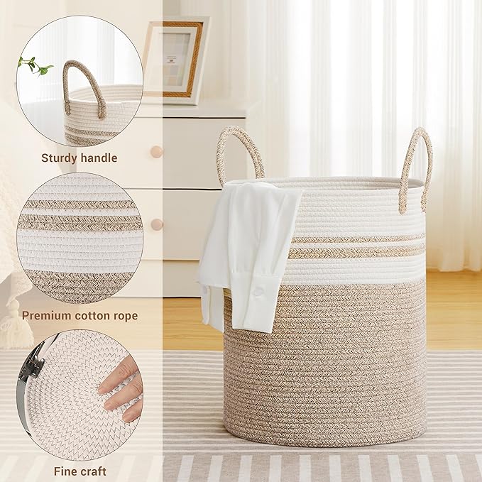 Tall Laundry Basket with Handles, 53L Portable Dirty Clothes Hamper, Boho - Image 3