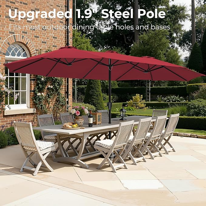 SUPERJARE 15FT Outdoor Umbrella for Patio, Double sided Pool Umbrellas with Fade Resistant Canopy, Large Table Umbrella for Deck, Market, Backyard - Burgundy - Image 3
