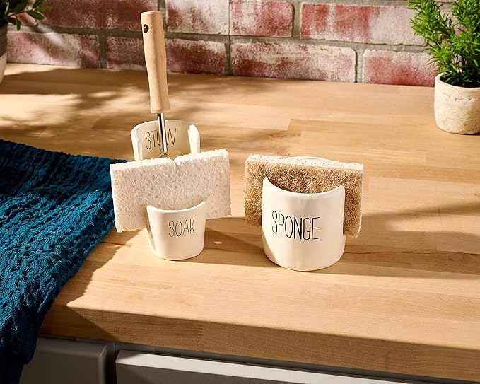 Mud Pie Kitchen Dish Sponge Holder Caddy, Off White - Image 8