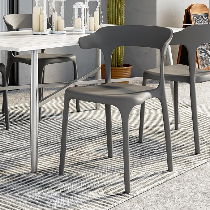 VECELO 4 Pack Plastic Stacking Chairs, Stackable Dining Chairs for Kitchen Restaurant Patio, Portable Indoor Outdoor Use, No Assembly Required, Gray - Image 8