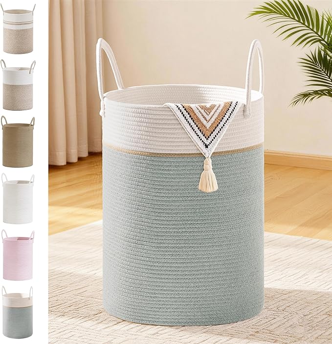 Tall Laundry Basket with Handles, 58L Portable Dirty Clothes Hamper, Boho by SunNewt