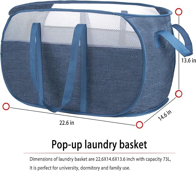 pop-up laundry basket，with Durable Handles collapsible Mesh laundry Hamper - Image 2