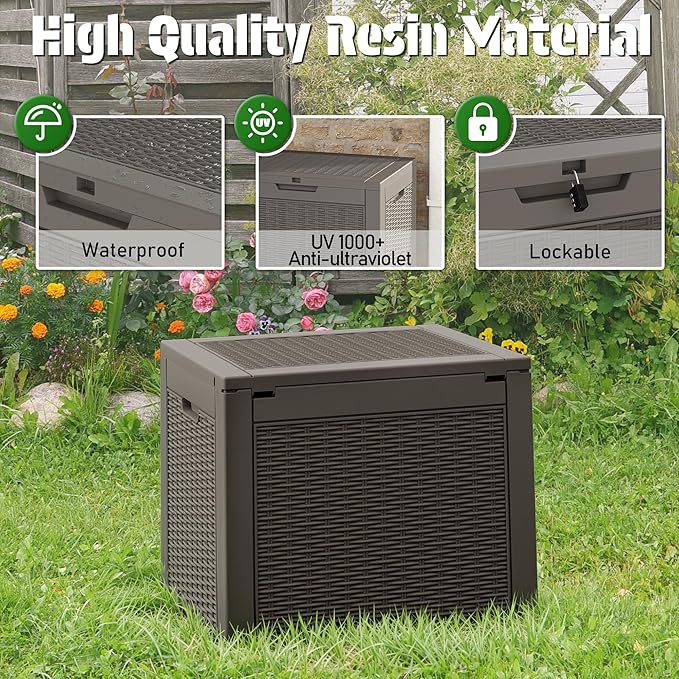 Outdoor Storage Box, Resin Deck Boxes Indoor and outdoor, Waterproof Storage Box Lockable Lid (Grey,32 Gallon) - Image 3