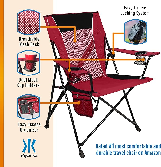 Kijaro Dual Lock Portable Camping Chairs - Versatile Folding Chair, Sports Chair, Outdoor Chair & Lawn Chair - Dual Lock Feature Red Rock Canyon - Image 6