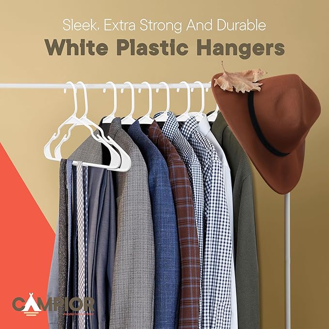 White Plastic Hangers 150 Pack– Heavy-Duty Plastic Hangers Slim and Space-Saving - Image 8