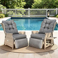Outdoor Recliner with Adjustable Back and Footrest, Patio 150° Lay Flat Recliner with Flip Table Wicker Reclining Lounge Chair, Grey with Beige Wicker 2PCS by COMLAXFIELD