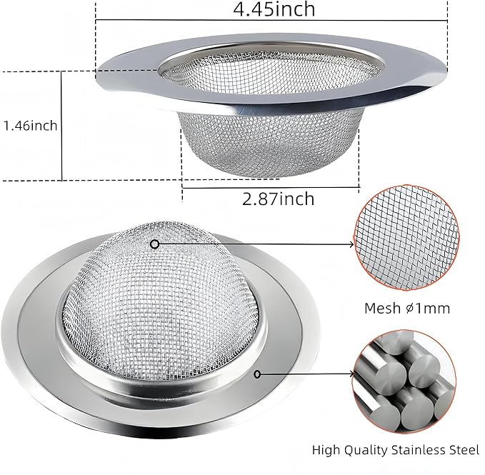 2PCS Kitchen Sink Drain Strainer, Stainless Steel Mesh Sink Strainer, Kitchen - Image 2