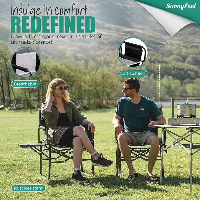 SUNNYFEEL Oversized Camping Directors Chair 500 LBS Heavy Duty, Portable Folding Chair with Side Table, Pocket for Beach, Fishing,Trip,Picnic,Lawn,Concert Outdoor Foldable Camp Chairs - Image 5