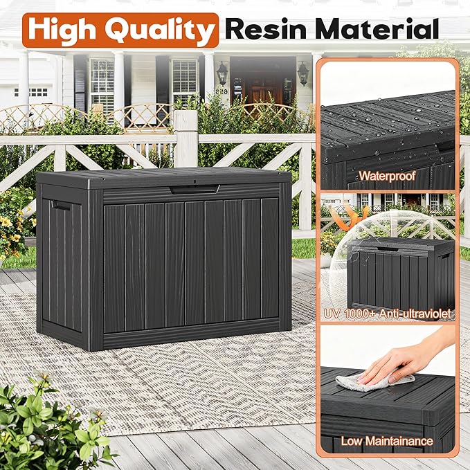 Outdoor Storage Box, Resin Deck Boxes Indoor and outdoor, Waterproof Storage Box Lockable Lid (Black, 50 Gallon) - Image 3