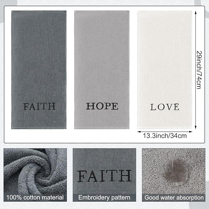 3 Pcs Faith Hope Love Farmhouse Decorative Hand Towels - Image 2
