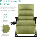 Best Choice Products Oversized Zero Gravity Chair, Folding Outdoor Patio Recliner, XL Anti Gravity Lounger w/Removable Cushion, Cup Holder, Side Tray, 350lb Capacity - Lime Green - Image 3