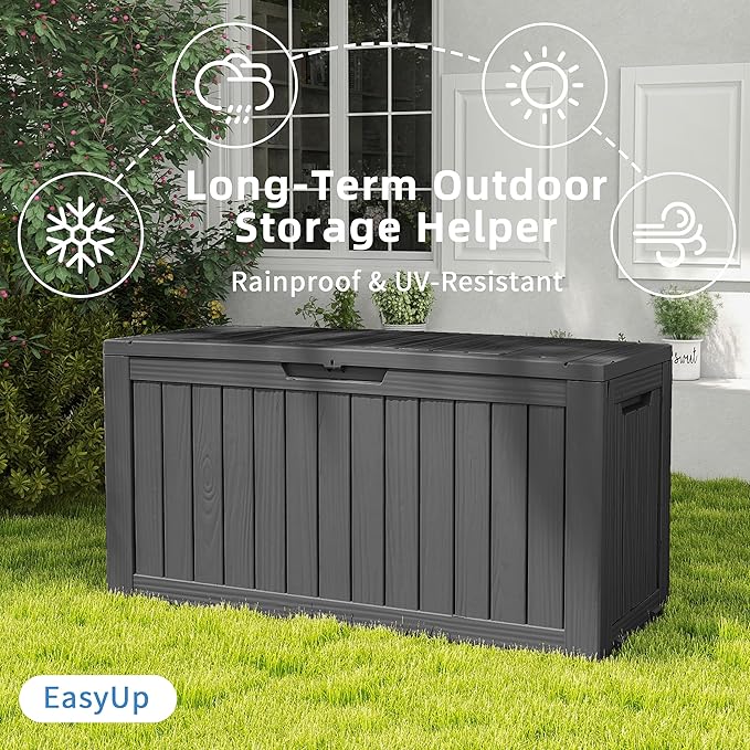 EasyUp 85 Gallon Outdoor Storage Box, Resin Waterproof UV-Resistant Deck Box, Reinforced Stability for Patio, Garden, and Poolside, Striped Black - Image 5