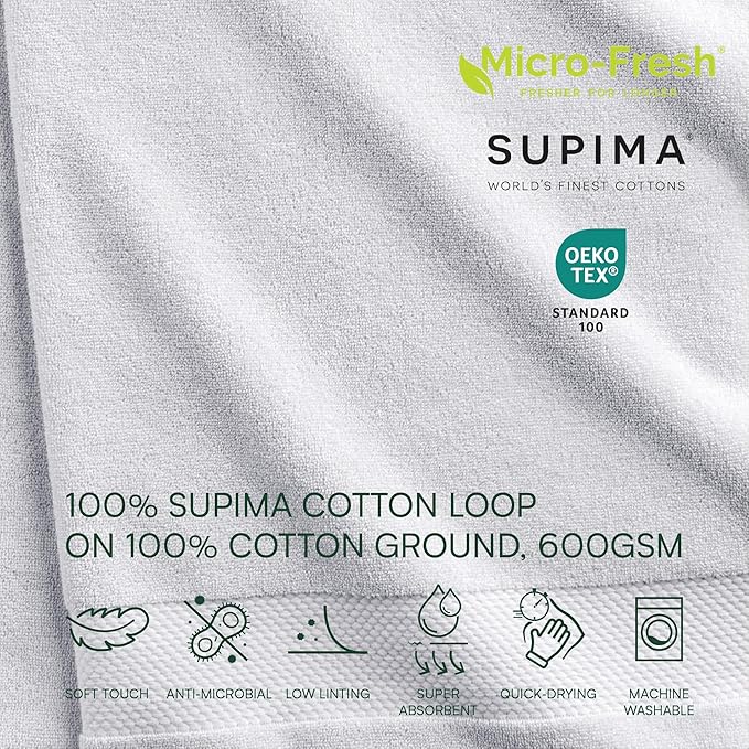 Lacoste Heritage 100% Supima Cotton Bath Sheet, Premium Super Soft Bath Towel - Image 4
