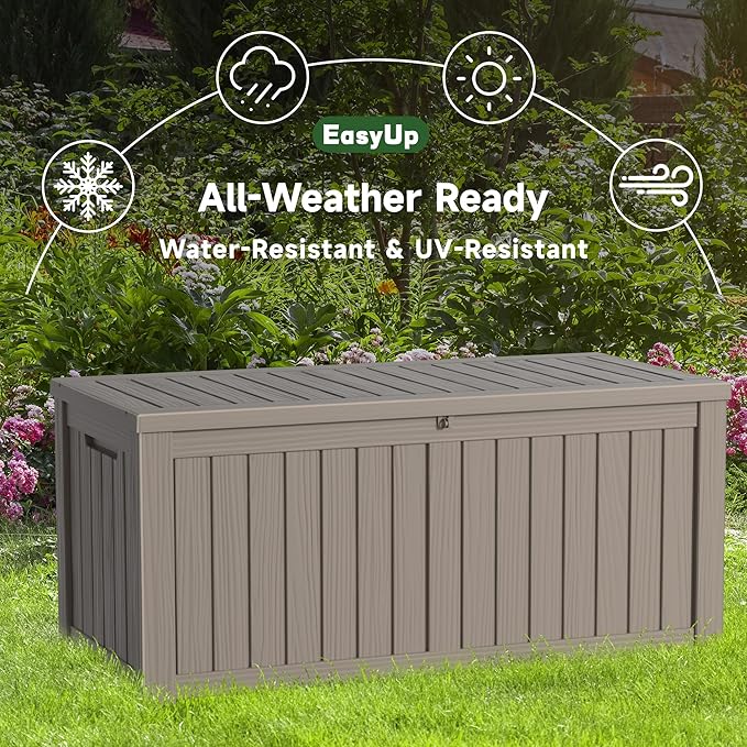 EasyUp 150 Gallon Outdoor Storage Box, Resin Waterproof UV-Resistant Deck Box with Hydraulic Lid Support, Reinforced Stability for Patio, Garden, and Poolside, Gray - Image 5