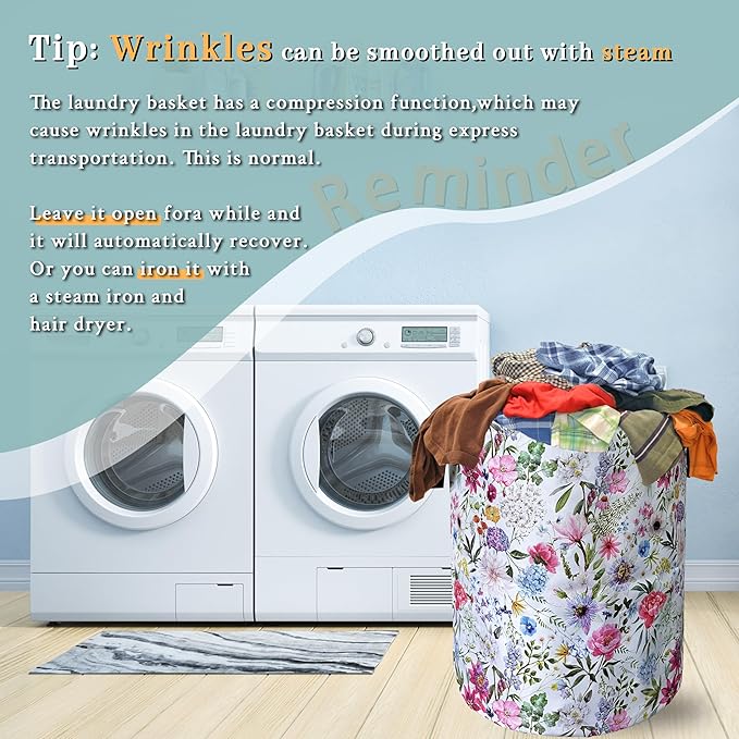 Watercolor Flower Floral Laundry Basket Foldable - Image 6