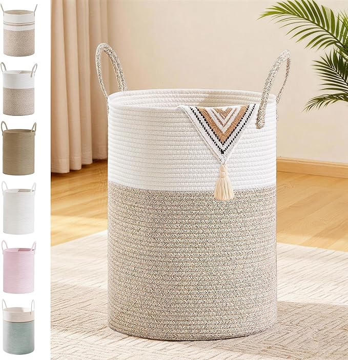 Tall Laundry Basket with Handles, 58L Portable Dirty Clothes Hamper, Boho by SunNewt