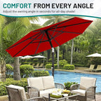 AreShark 9 FT Patio Umbrella for Outdoor, Outdoor Table Umbrella with Push Button Tilt and Crank, Outdoor Patio Umbrellas with 8 Sturdy Ribs for Market, Garden, Pool (Red) - Image 7