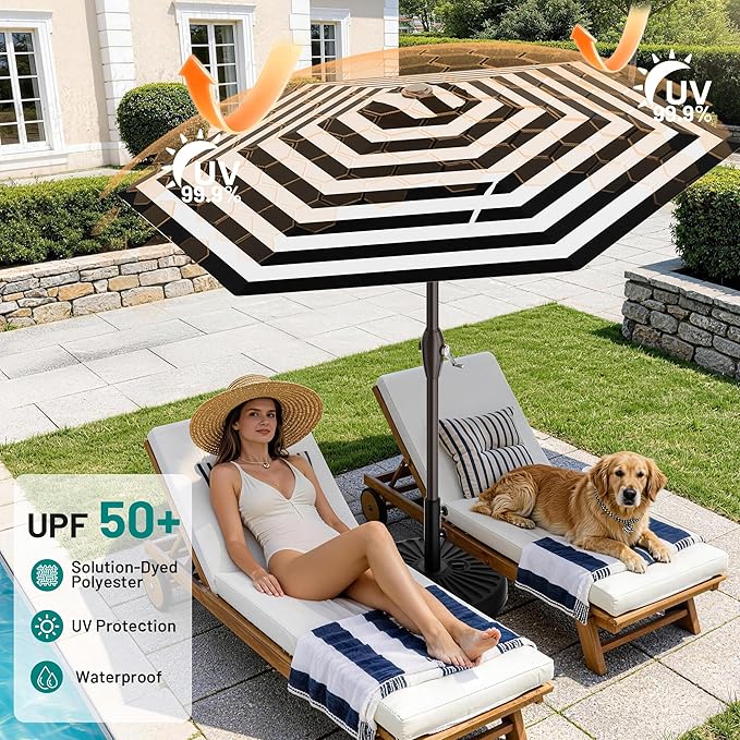 AreShark 7.5FT Patio Umbrella Table Market Umbrella with 6 Sturdy Ribs, Button Tilt/Crank, Heavy-Duty Outdoor Umbrellas for Pool, Deck, Garden and Backyard, Black & White Stripe - Image 5
