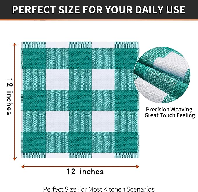 Homaxy 100% Cotton Waffle Weave Check Plaid Dish Cloths, 12 x 12 Inches - Image 6