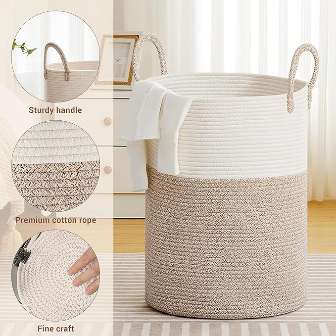 Tall Laundry Basket with Handles, 100L Portable Dirty Clothes Hamper, Boho - Image 3