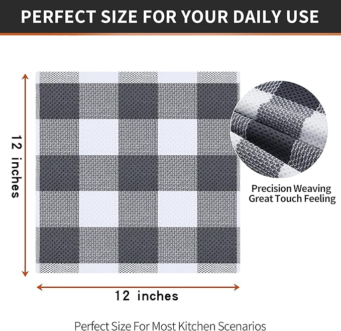 Homaxy 100% Cotton Waffle Weave Check Plaid Dish Cloths, 12 x 12 Inches - Image 5
