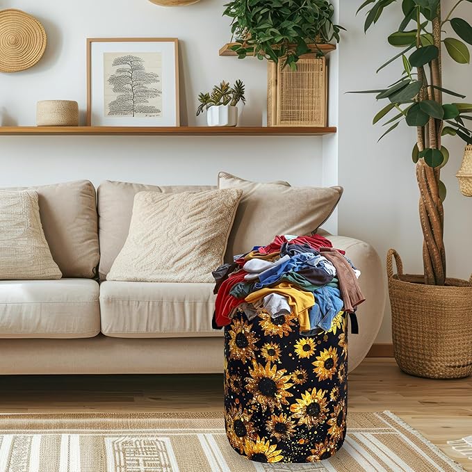Beautiful Sunflower Laundry Basket Foldable Oxford Cloth Yellow Floral Laundry - Image 2