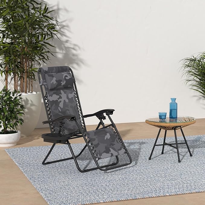 Best Choice Products Set of 2 Adjustable Steel Mesh Zero Gravity Lounge Chair Recliners w/Pillows and Cup Holder Trays - Camoflage - Image 2