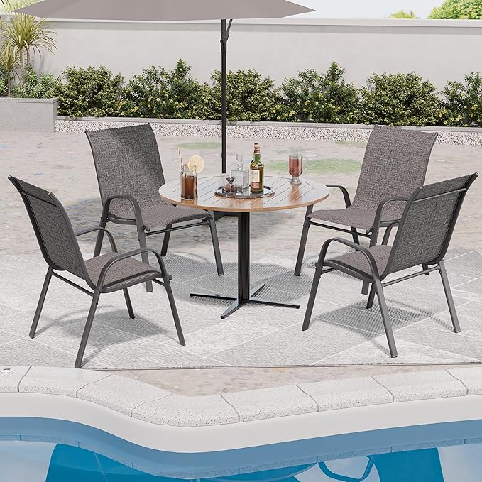Patio Chairs Set of 4, Stackable Outdoor Dining Chairs for All Weather, Metal Modern Outside Furniture Chair for Pool Side, Garden, Backyard Deck, Dark Grey - Image 4