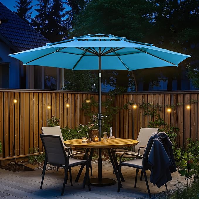 Yaheetech 3-Tier Patio Parasol 10ft Vented Outdoor Canopy Sun Shade Large Market Table Umbrella Double-layer Cloth & Push-button Tilting for Yard/Garden/Park Sky Blue - Image 2