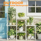 Bamworld Indoor Plant Stand Outdoor White Shelf Bamboo Plant Table for Multiple Plants 3 Tiers 7 Pots Ladder Holder Pot Window Garden Balcony Living Room - Image 2