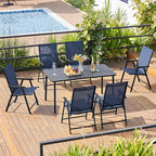 Yaheetech Outdoor Patio Chairs Set of 4, Portable Dining Chairs with Armrests for Camping, Lawn Yard Beach, Folding Outdoor Chairs 4-Pack with Metal Frame, Navy Blue - Image 2