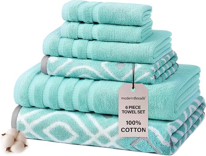 Modern Threads Oxford 6-Piece 100% Cotton Towel Set – Yarn Dyed Jacquard & by ModernThreads