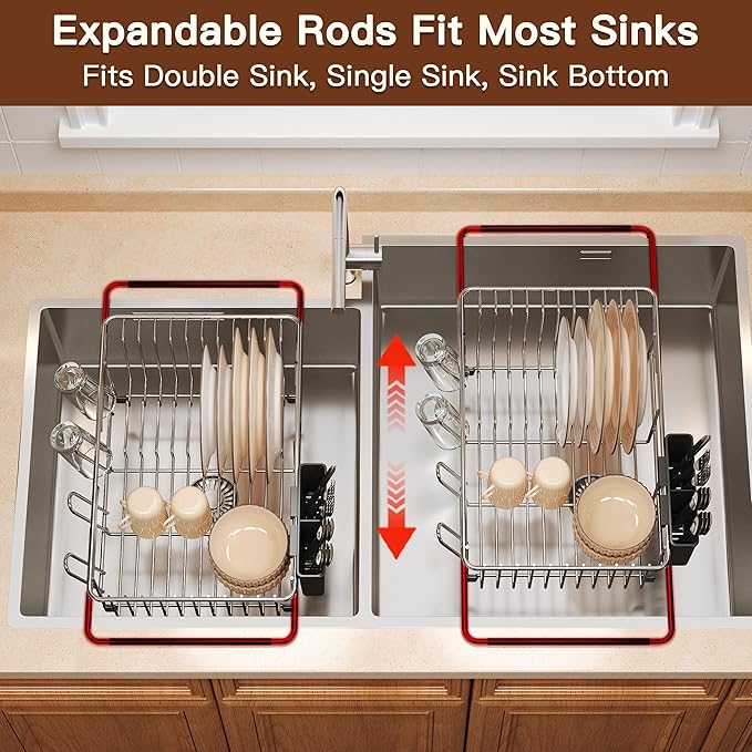 Over the Sink Expandable Dish Drainer Drying Rack In Stainless Steel - Image 3