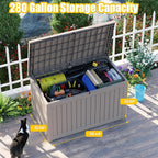 280 Gallon Outdoor Deck Box, Lockable Waterproof Outdoor Storage Boxes For Garden Tools,Indoor Cushions,Accessories Outside Storage Resin Weatherproof Container(Grey) - Image 2