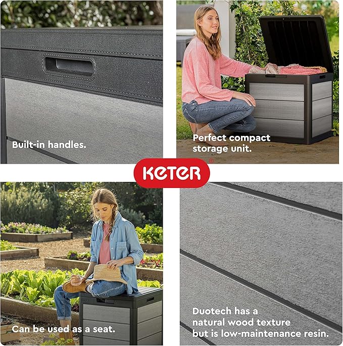 Keter Denali 30 Gallon Resin Outdoor Storage Box and Patio Furniture Side Table for Pool and Garden Accessories, Grey & Black - Image 5