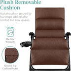 Best Choice Products Oversized Zero Gravity Chair, Folding Outdoor Patio Recliner, XL Anti Gravity Lounger w/Removable Cushion, Cup Holder, Side Tray, 350lb Capacity - Woodland Brown - Image 4