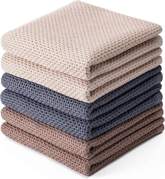 BOOMIBOO 6-Pack Kitchen Dish Cloths, 100% Cotton Waffle Weave, Ultra Soft by BOOMIBOO