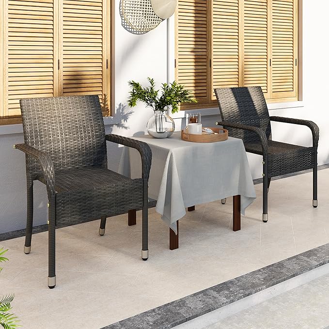 Yaheetech Set of 6 Stackable Outdoor Rattan Dining Chairs, All-Weather Armchair w/Armrests, Steel Frame for Garden, Patio, Deck, Yard, Poolside Gray - Image 9