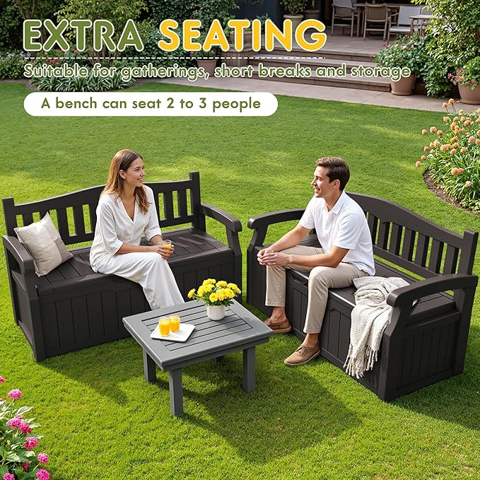 Greesum 80 Gallon Storage Bench Outdoor Deck Box with Armrest, Patio Furniture,Lockable, Waterproof and UV Resistant, Suitable for Garden, Pool, Brown - Image 7