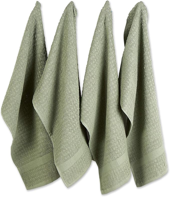 DII Basic Terry Collection Waffle Dishtowel Set, Solid Artichoke, 4 Piece by DII