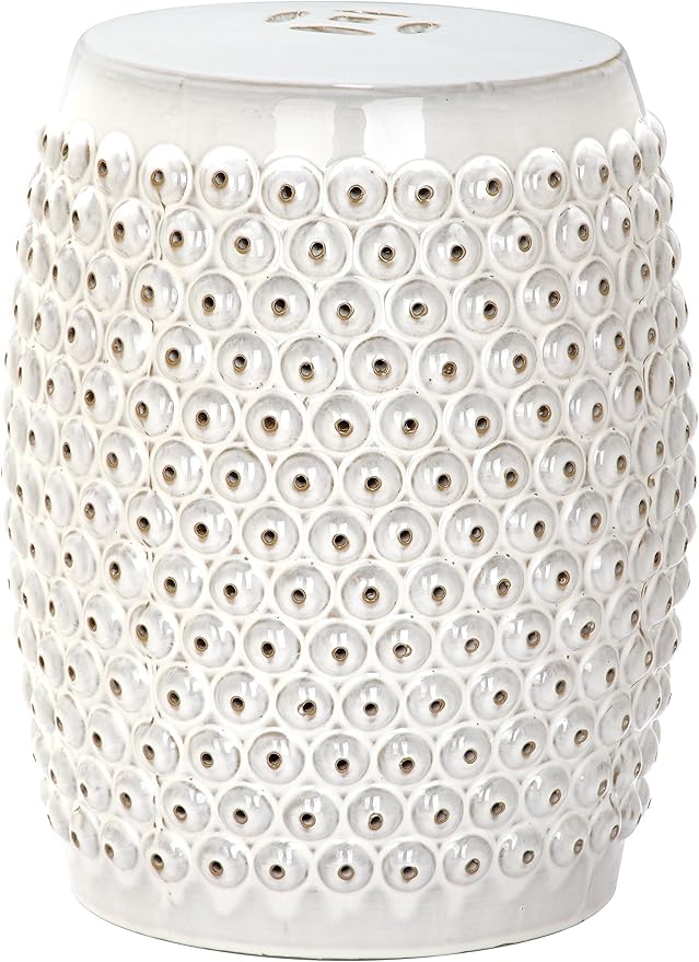 Safavieh Castle Gardens Collection Stella Nail Head White Glazed Ceramic Garden Stool by SAFAVIEH