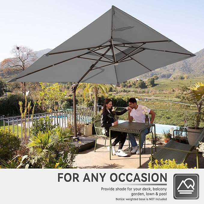 10 X 13 FT Cantilever Outdoor Patio Umbrella with Base Included Large Heavy Duty 360° Rotation Double Top Offset Rectangular Umbrellas with Led Lights for Backyard Outside Deck,Grey - Image 7