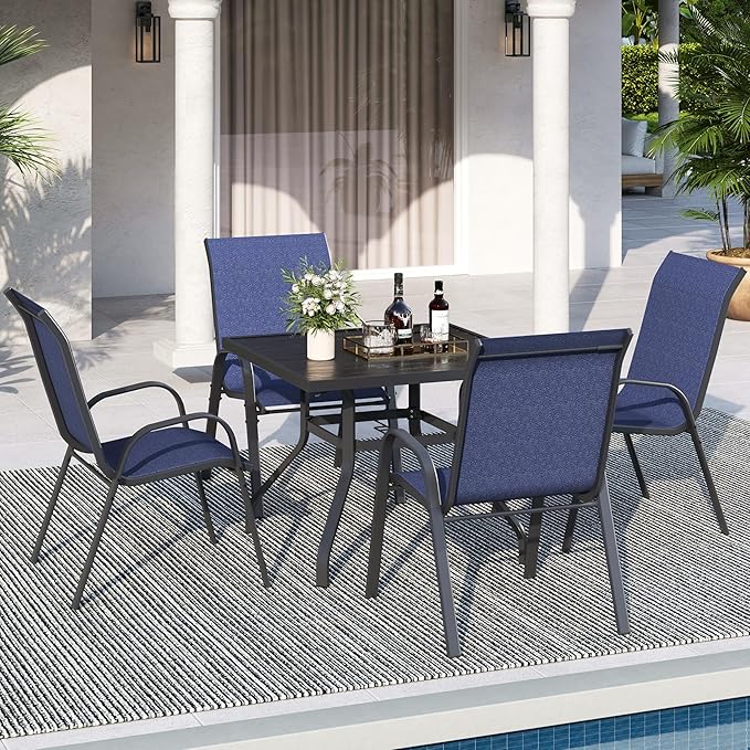 Patio Dining Chairs Set of 4, Outdoor Stackable Dining Chairs High Back for All Weather, Patio Furniture for Backyard, Porch, Garden, Pool Deck (Blue) - Image 2