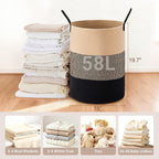 Tall Laundry Basket with Handles, 58L Portable Dirty Clothes Hamper, Boho - Image 2