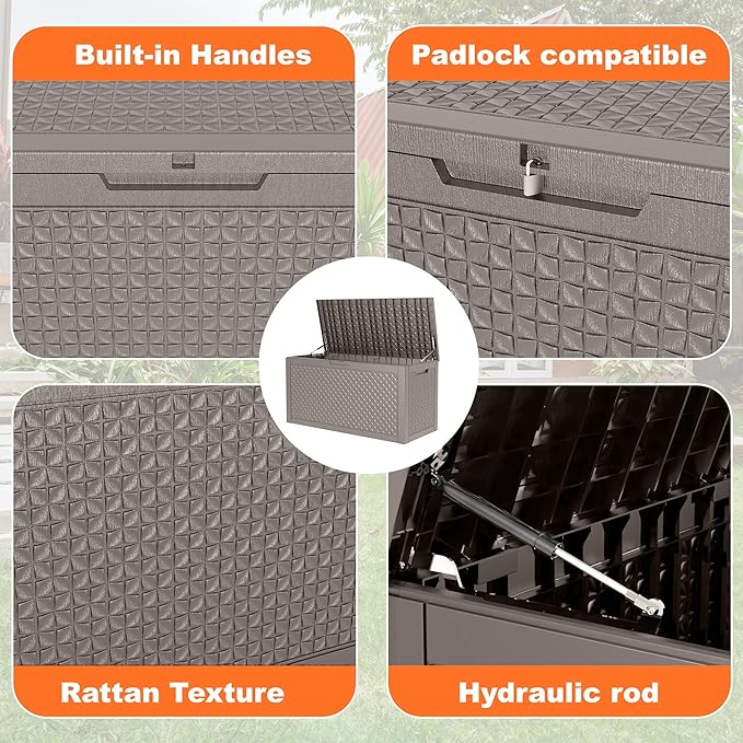 ROJIK Outdoor Storage Housing Deck Box - Waterproof Patio Furniture, Garden Tools, Cushions, Pool Accessories Storage Bench with Lockable Lid and Side Handles (Grey,125 Gal) - Image 3