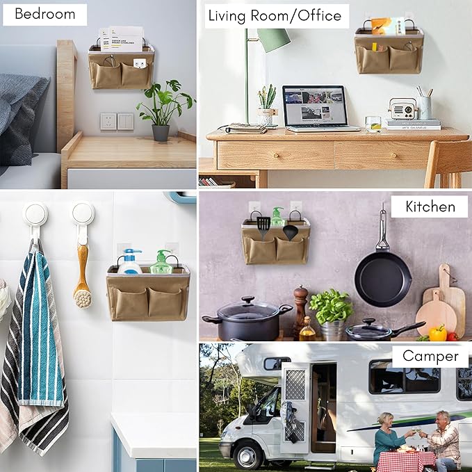 3pcs Middle Wall Hanging Organizer Bag, Linen Fabric Door Hanging Storage Basket - Image 2