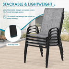 Outdoor Stackable Chairs Set of 4, Stacking Patio Chairs with Textilene Fabric, Outside Furniture for Garden Backyard Balconie Poolside Deck, Grey - Image 4