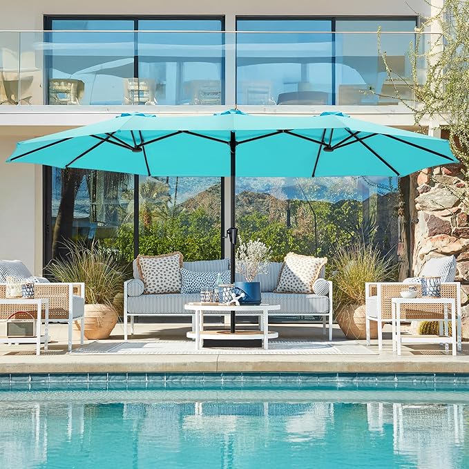 SUPERJARE 15FT Outdoor Umbrella for Patio, Double sided Pool Umbrellas with Fade Resistant Canopy, Large Table Umbrella for Deck, Market, Backyard - Light Blue - Image 6