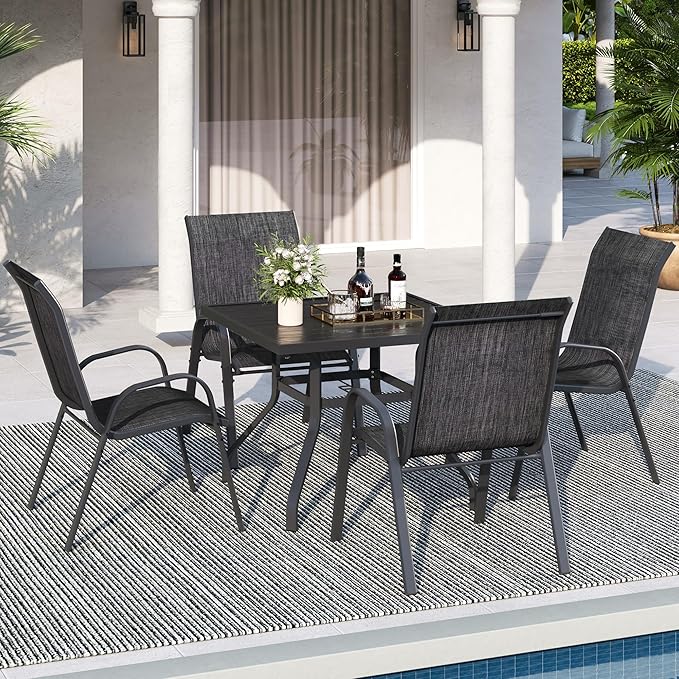 Patio Dining Chairs Set of 4, Stackable Dining Chairs High Back, Breathable Seat Fabric and Alloy Steel Frame Fit Backyard, Porch, Lawn，Poolside (Dark Grey) - Image 2